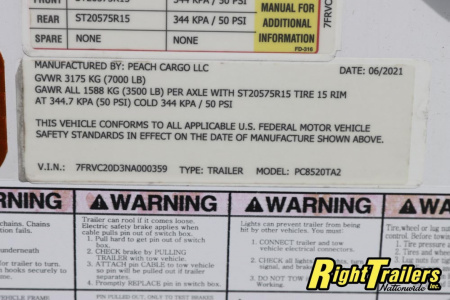 Used 2022 Peach Cargo 8.5X20 CARGO TRAILER