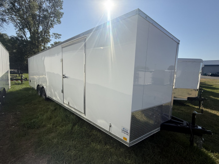 New 2025 RC Trailers 8.5X28 10K 6'6" INTERIOR HEIGHT, 3/8 WALLS,REAR WING, SCREW LESS Car / Racing Trailer
