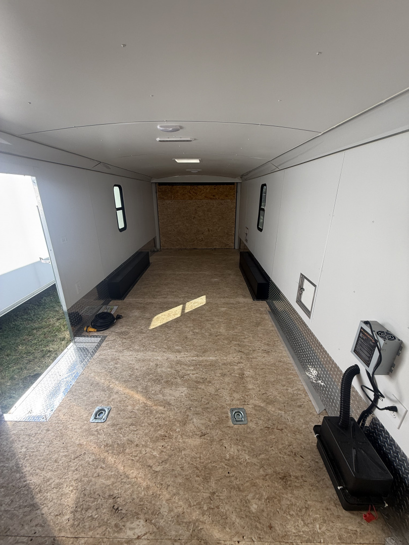 New 2025 MTI Trailers 8.5x25 10k snow/car hauler,torsion axles with alum. Wheels,5' wedge nose,30 amp sevice with cord,12 volt battery,4' caninet,2 windows an fuel doors, round top Car / Racing Trailer