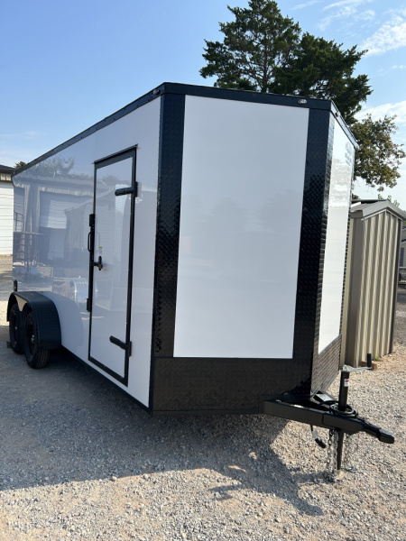 New 2025 Family Trailer 7x16 Tandem Axles Cargo / Enclosed Trailer-Screwless Exterior-Blackout Pkg- Rear Spoiler