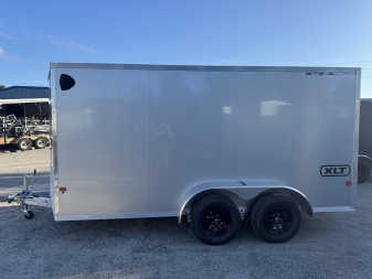New 2026 ALCOM 7X14 TANDEM AXLE 7000 LB GVWR ALUMINUM Cargo / Enclosed Trailer WITH 6'3" INTERIOR HEIGHT, REAR RAMP DOOR, 1 PIECE ALUMINUM ROOF, SUPER LITE