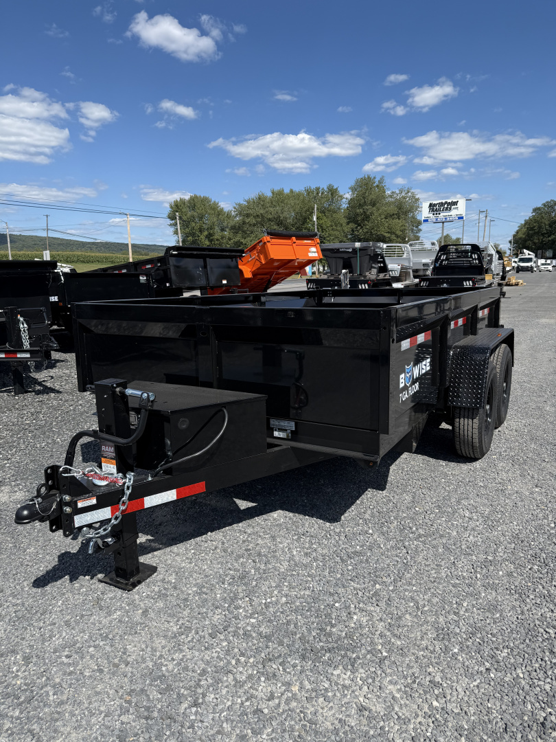 New 2026 BWISE 7x12 -14K Dump Trailer - Ramps - 7 GA Floor - BLACK