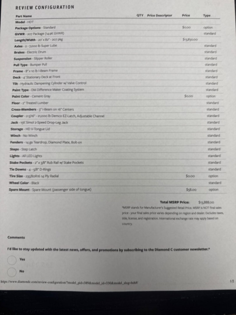 New 2026 Diamond C Trailers HDT 207 Package 20'X82" Equipment Trailer