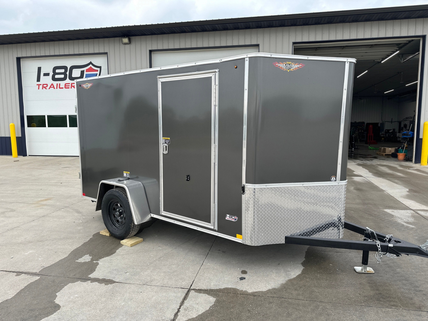 New 2026 H&H Charcoal 5'x10' 3k Flat Top V-Nose Enclosed Cargo Trailer