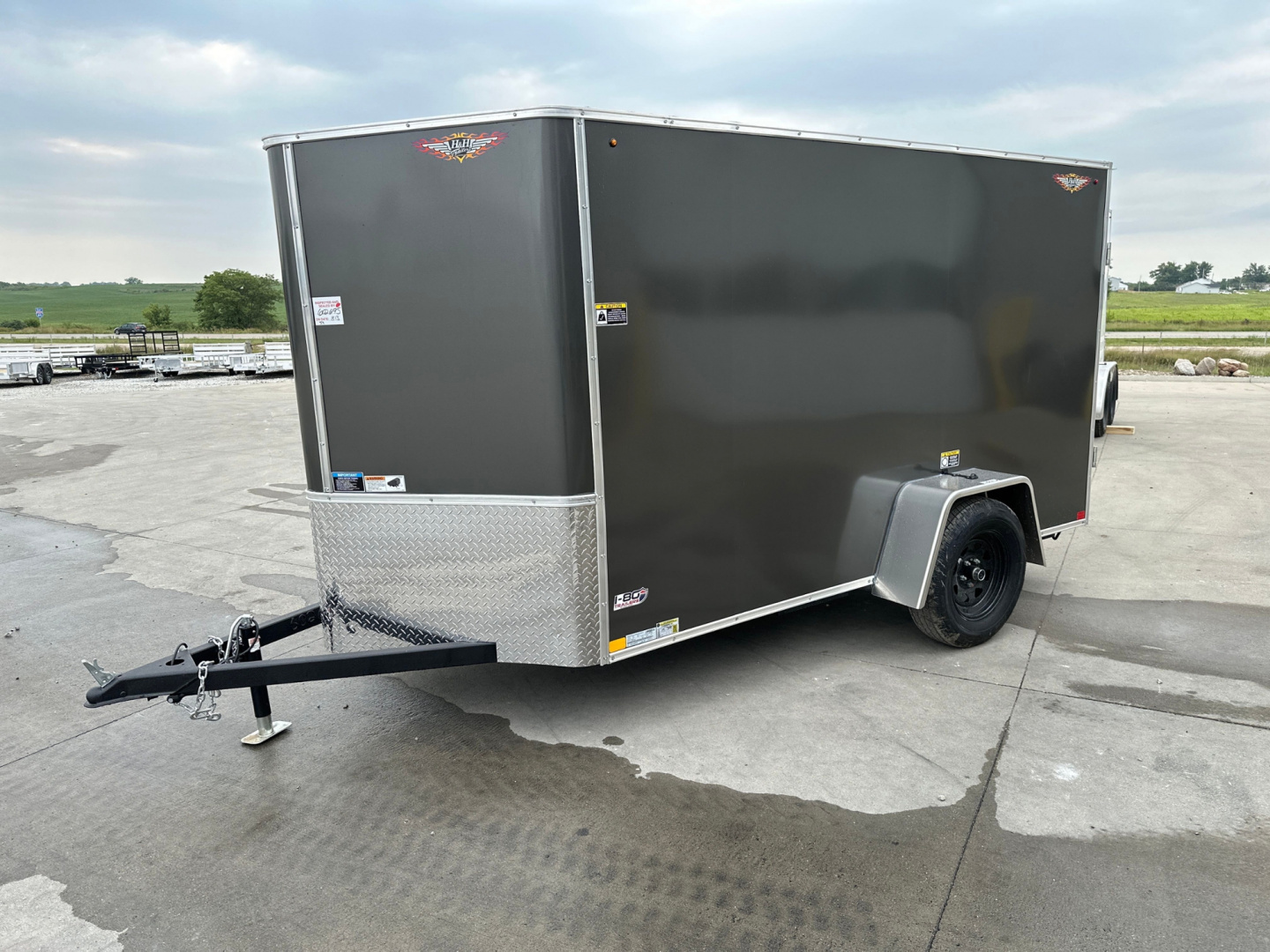 New 2026 H&H Charcoal 5'x10' 3k Flat Top V-Nose Enclosed Cargo Trailer