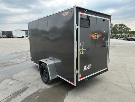 New 2026 H&H Charcoal 5'x10' 3k Flat Top V-Nose Enclosed Cargo Trailer