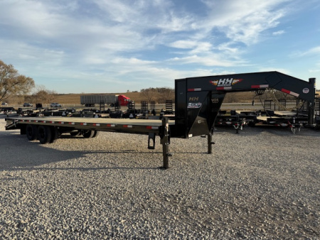 New 2026 H&H Black 102"x25'+5' 25.9k Low Profile Super Deluxe Ramps Gooseneck Deckover Trailer