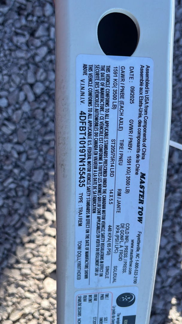 New 2026 Master Tow 80" DOLLY ELEC/BRAKES Tow Dolly