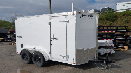 New 2026 Homesteader 6x12 Tandem Intrepid V-Nose Contractor Trailer w/ Rear Barn Doors & Ladder Racks