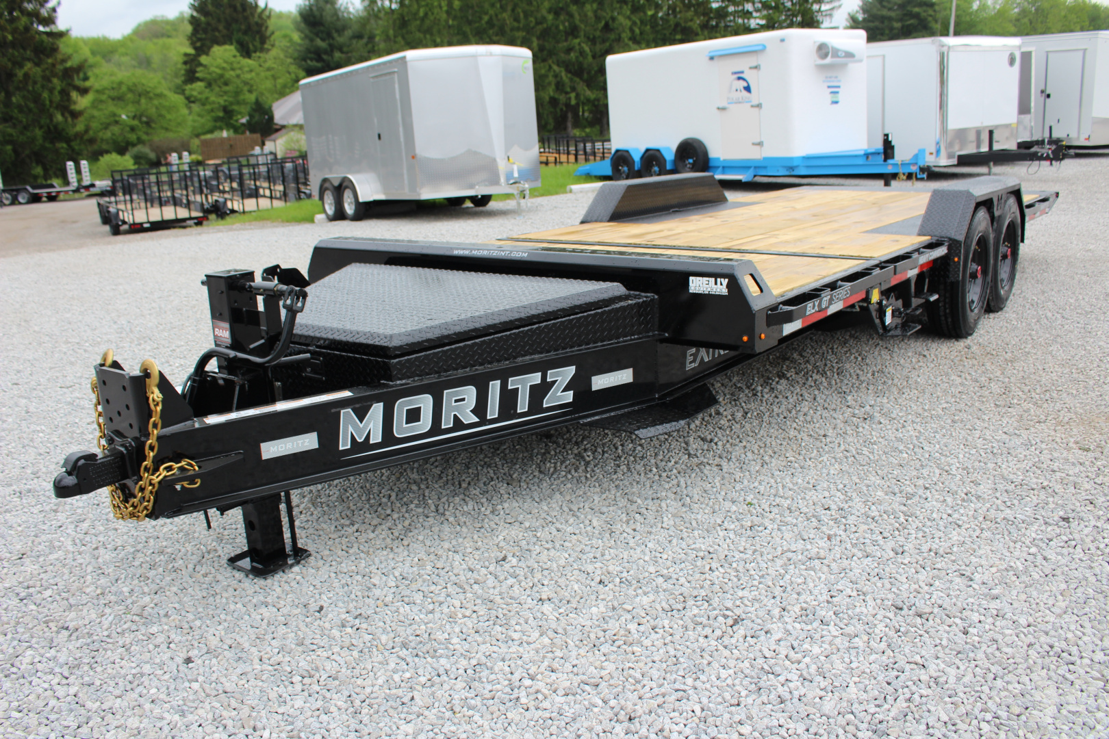 New 2025 Moritz 7' x 16' + 4' Low Pro - Gravity Tilt - Tilt Trailer - 25900# GVW