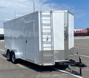 New 7x16 Enclosed Cargo Trailer 7000 GVWR, (3) Ladder Racks, Access Ladder, Ramp Door