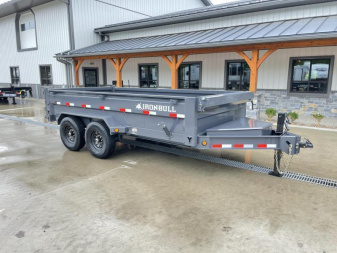 New 2026 Ironbull 7x16' Dump Trailer 14000# GVW * TARP KIT * SCISSOR HOIST * 8" I-BEAM FRAME * 1PC 7 GA FLOOR * COMBO GATE * UNDERBODY BED RUNNERS * OVERSIZED TOOLBOX * IRONCLAD WARRANTY