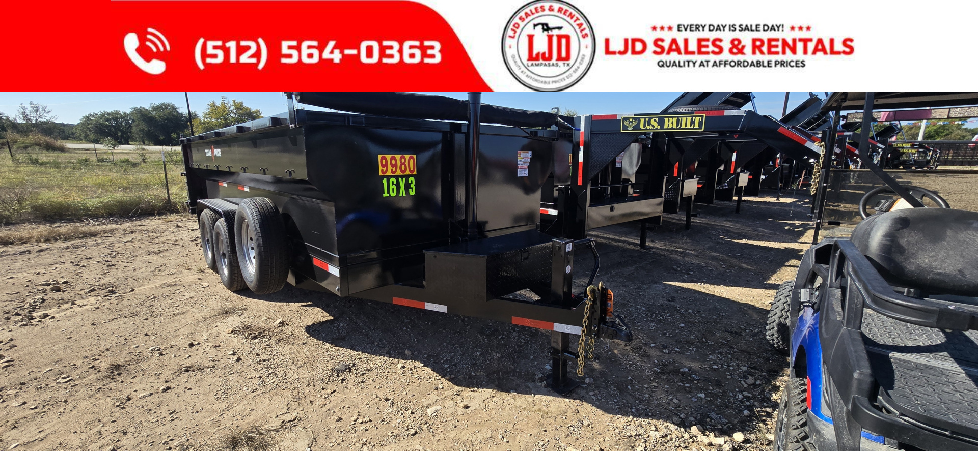 New 2026 Texas Pride - Dump Trailer 16'x3' - 16K GVWR - 3 Way Gate - Tarp