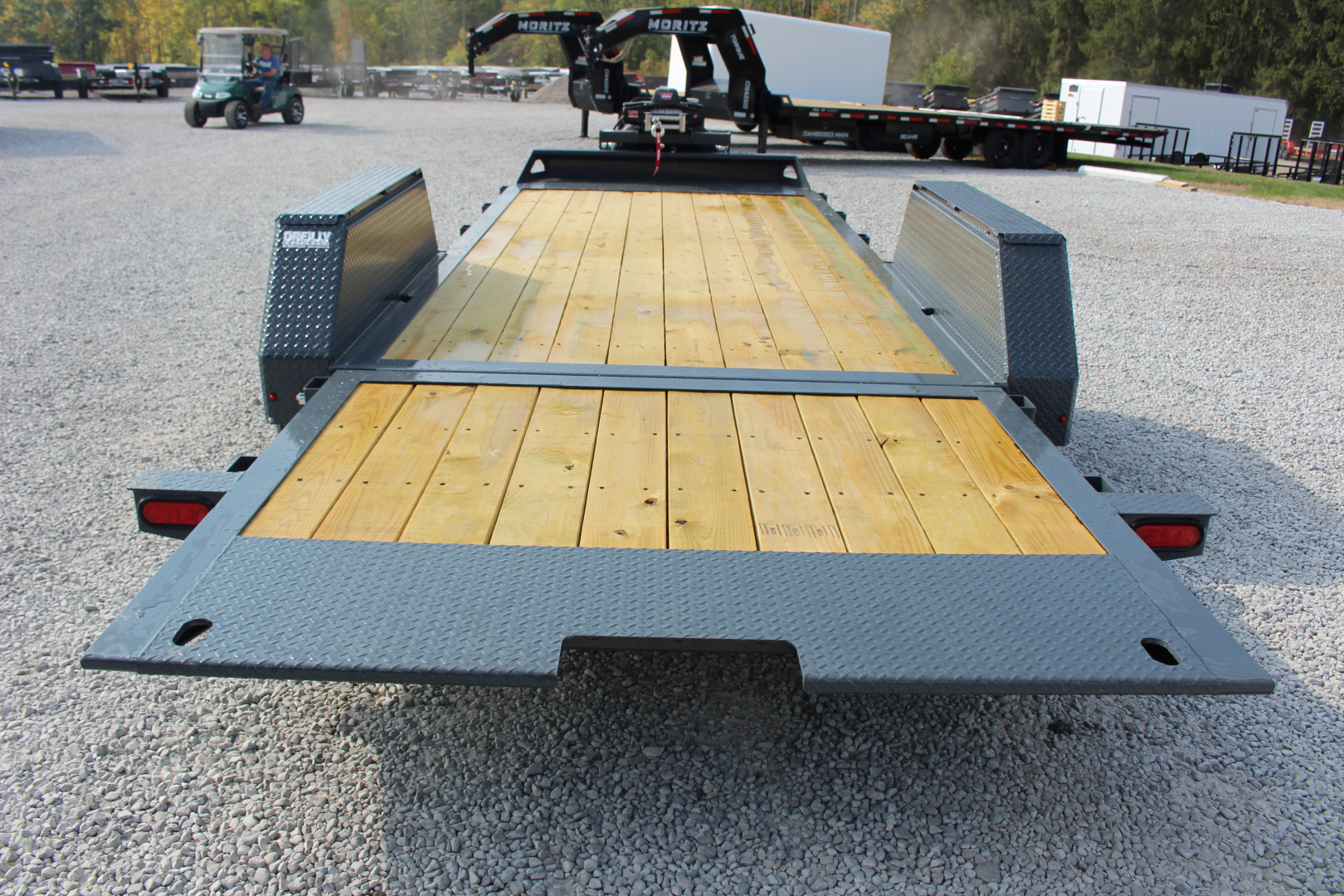 New 2026 Moritz 7' x 14' + 6' Low Pro - Hydraulic Power Tail - Equipment Trailer - 14000# GVW
