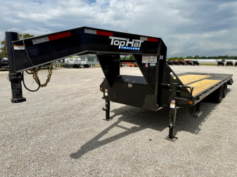 New 2026 Top Hat Trailers GN240-25x102 Flatbed Trailer w/ Jumbo Ramps & 14 Ply Upg. (20'+5')