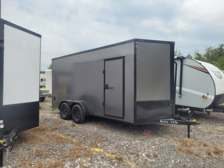 New 2026 Steel Pines 7x16 TA 7' Charcoal/Blackout Cargo / Enclosed Trailer, 35k axles