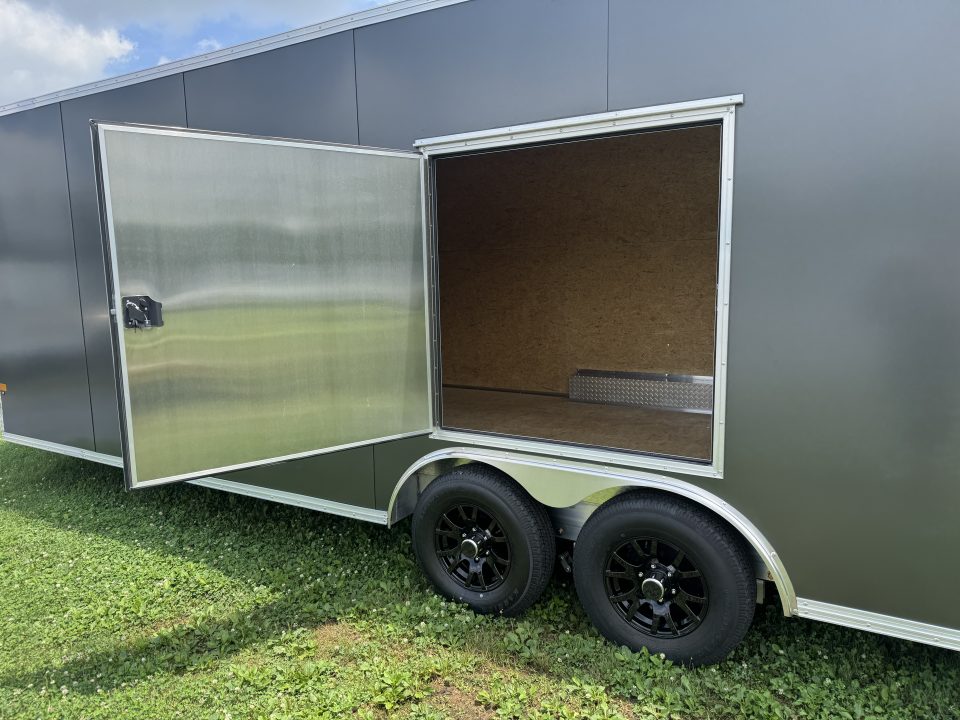 New 2027 E-Z Hauler EZEC8.5X28CH-XLT-P Car Hauler 71 SERIES 7 FOOT 1 INCH INTERIOR HEIGHT .080 POLY SIDES ESCAPE DOOR FREE ALUMINUM WHEEL UPGRADE SUMMER SALE ON NOW