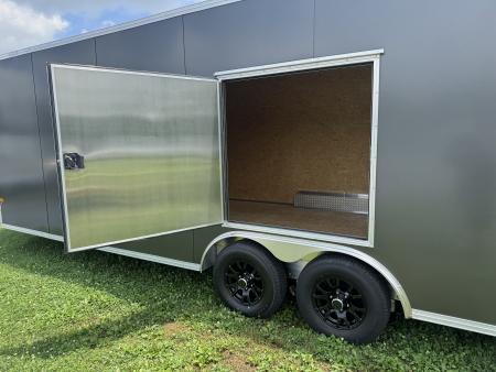 New 2027 E-Z Hauler EZEC8.5X28CH-XLT-P Car Hauler 71 SERIES 7 FOOT 1 INCH INTERIOR HEIGHT .080 POLY SIDES ESCAPE DOOR FREE ALUMINUM WHEEL UPGRADE SUMMER SALE ON NOW