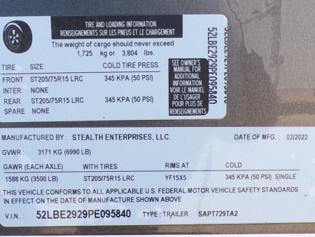 Used 2023 Stealth Predator 7 x 29 Enclosed Snowmobile Trailer - 840