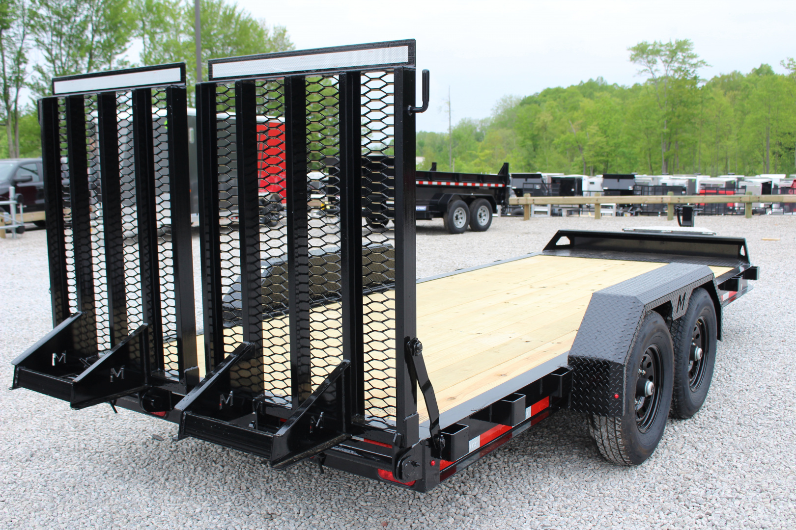 New 2026 Moritz ELBH 7' x 18' Low Pro - Split Mesh Ramps- Equipment Trailer - 14000# GVW