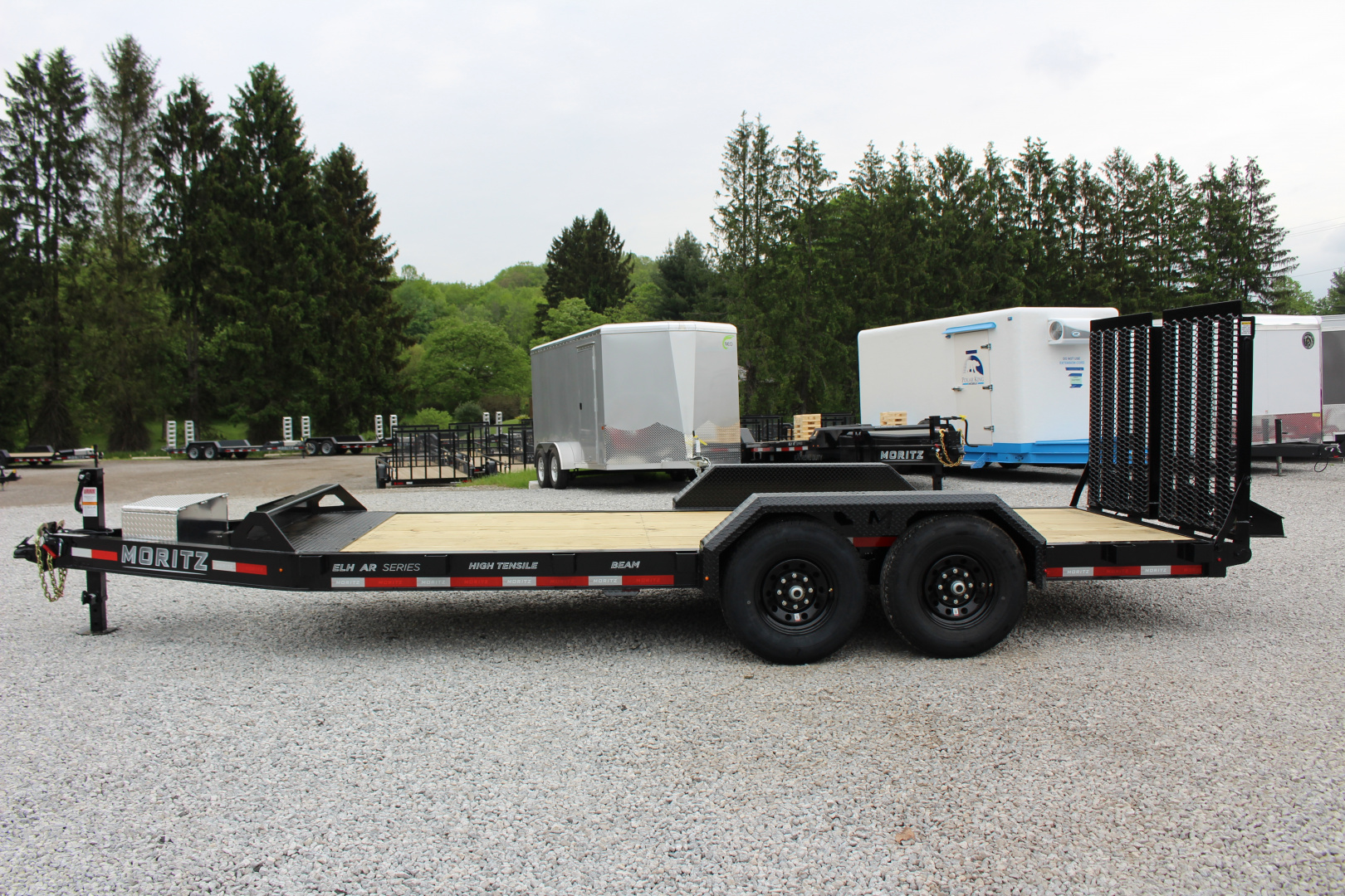 New 2026 Moritz ELBH 7' x 18' Low Pro - Split Mesh Ramps- Equipment Trailer - 14000# GVW