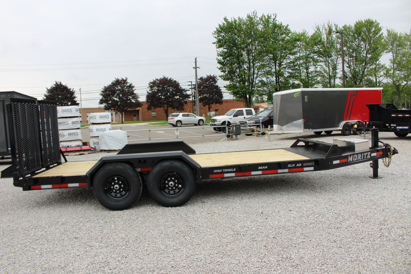 New 2026 Moritz ELBH 7' x 18' Low Pro - Split Mesh Ramps- Equipment Trailer - 14000# GVW