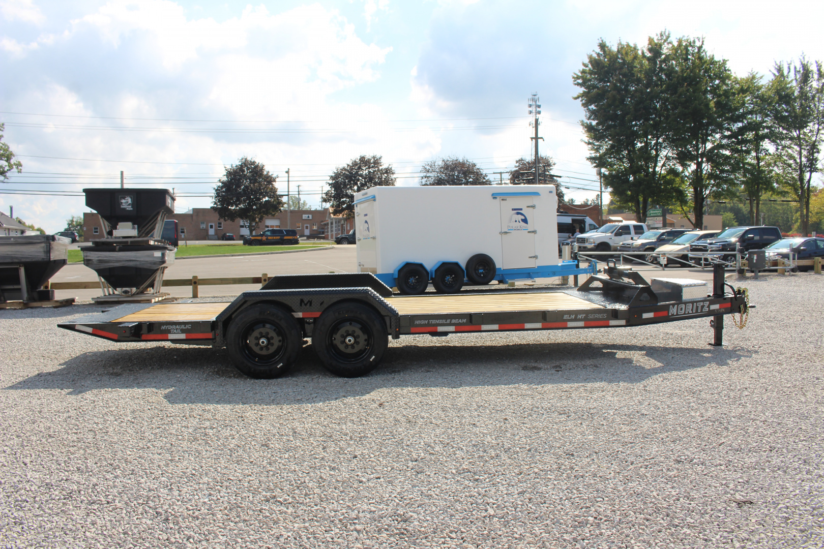 New 2026 Moritz 7' x 14' + 6' Low Pro - Hydraulic Power Tail - Equipment Trailer - 16000# GVW
