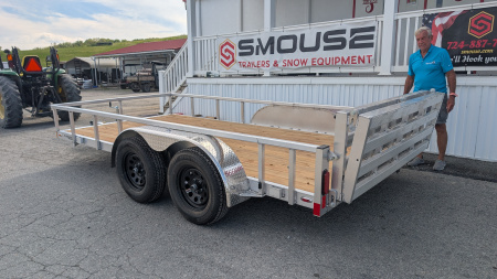 New 2026 Legend 7x14 Open Deluxe Aluminum Tandem Axle Utility Trailer w/ Bi-Fold Gate