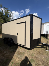 New 2026 J&C Trailers 7x14TA 7' Tall Tan PolyCor Blackout PKG Cargo / Enclosed Trailer