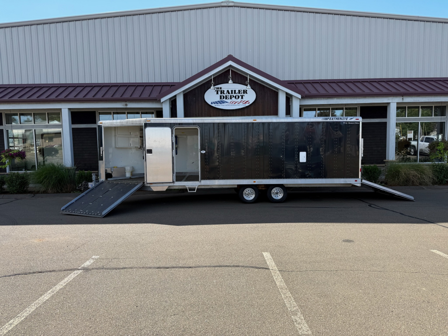 Used Featherlite 8'6" x 22' + 6' V-Nose Snowmobile Trailer 7K