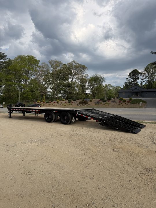 New 2026 Iron Bull FLP Series 102"x25' / 2-10,000# Electric Brake Axles / 16" Dual Wheels / 5' Rampage Ramps / Deckover Trailer / Dual 12k set back jacks