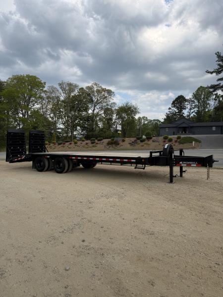 New 2026 Iron Bull FLP Series 102"x25' / 2-10,000# Electric Brake Axles / 16" Dual Wheels / 5' Rampage Ramps / Deckover Trailer / Dual 12k set back jacks