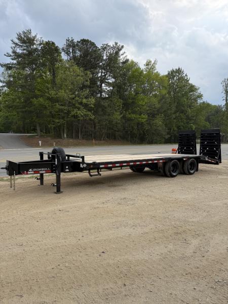 New 2026 Iron Bull FLP Series 102"x25' / 2-10,000# Electric Brake Axles / 16" Dual Wheels / 5' Rampage Ramps / Deckover Trailer / Dual 12k set back jacks