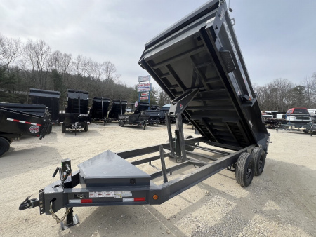 New 2026 Iron Bull Dump Trailer / DWB Series / 83" Wide x 14' Long / 2-7,000# Electric Brake Axles / Tarp / Ramps / Combo Rear Gate / Gray Powder Coat