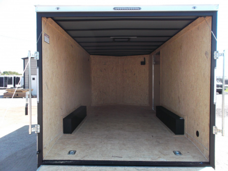 New 2026 Covered Wagon Trailers 8.5x16 Cargo Trailer / Car Hauler / 5200# Axles / 7ft Interior Height / 48" RV Side Door / .080 Charcoal Gray Poly Core Semi-Screwless Exterior / 60" Triple Tube Tongue / Extra Wide Ramp