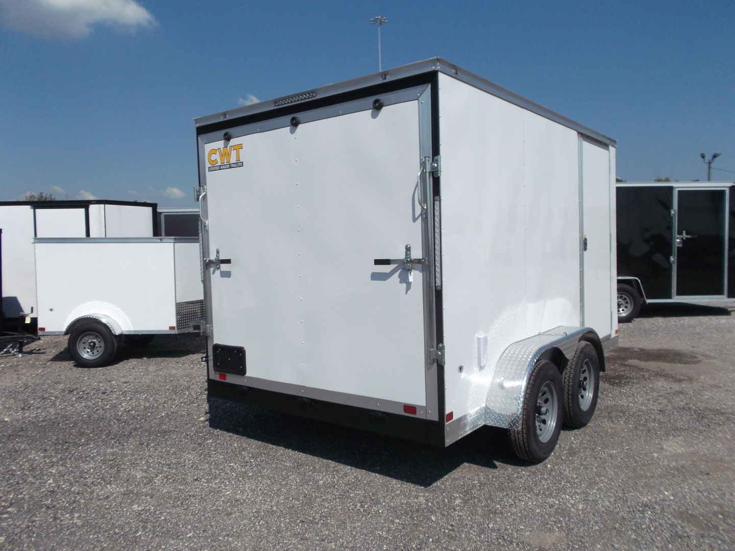 New 2026 Covered Wagon Trailers 7x12 Tandem Axle Cargo Trailer / Enclosed Trailer / 6'6" Interior / Extra Wide Ramp / 36" RV Door / .030 White Semi-Screwless Exterior