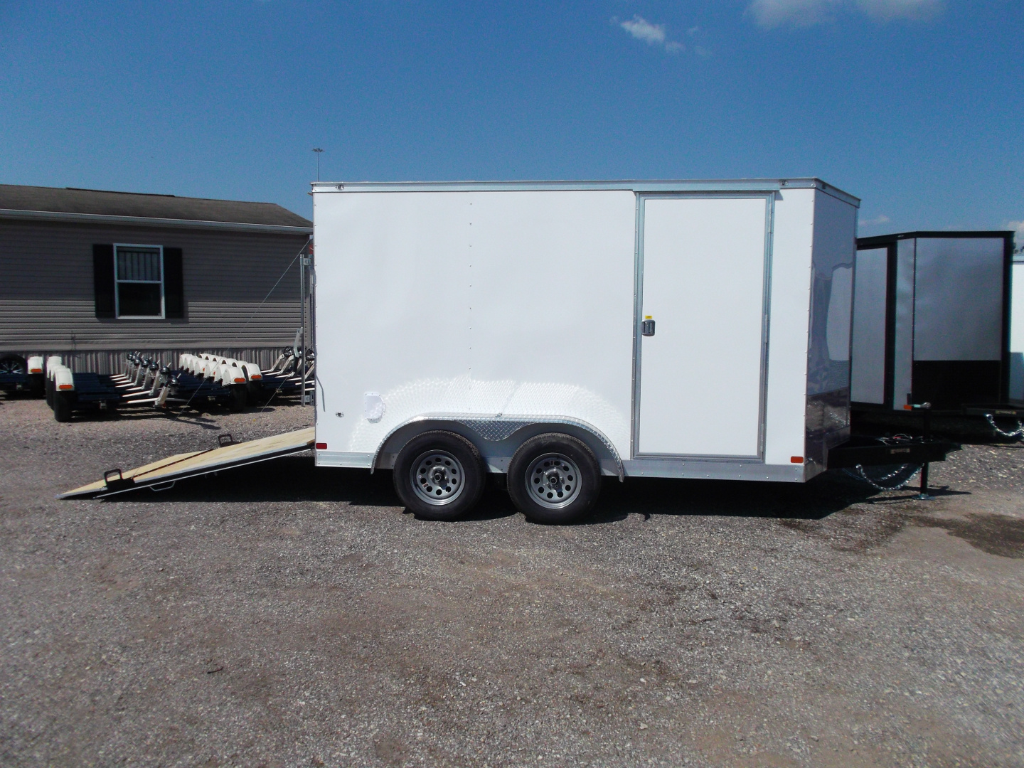 New 2026 Covered Wagon Trailers 7x12 Tandem Axle Cargo Trailer / Enclosed Trailer / 6'6" Interior / Extra Wide Ramp / 36" RV Door / .030 White Semi-Screwless Exterior