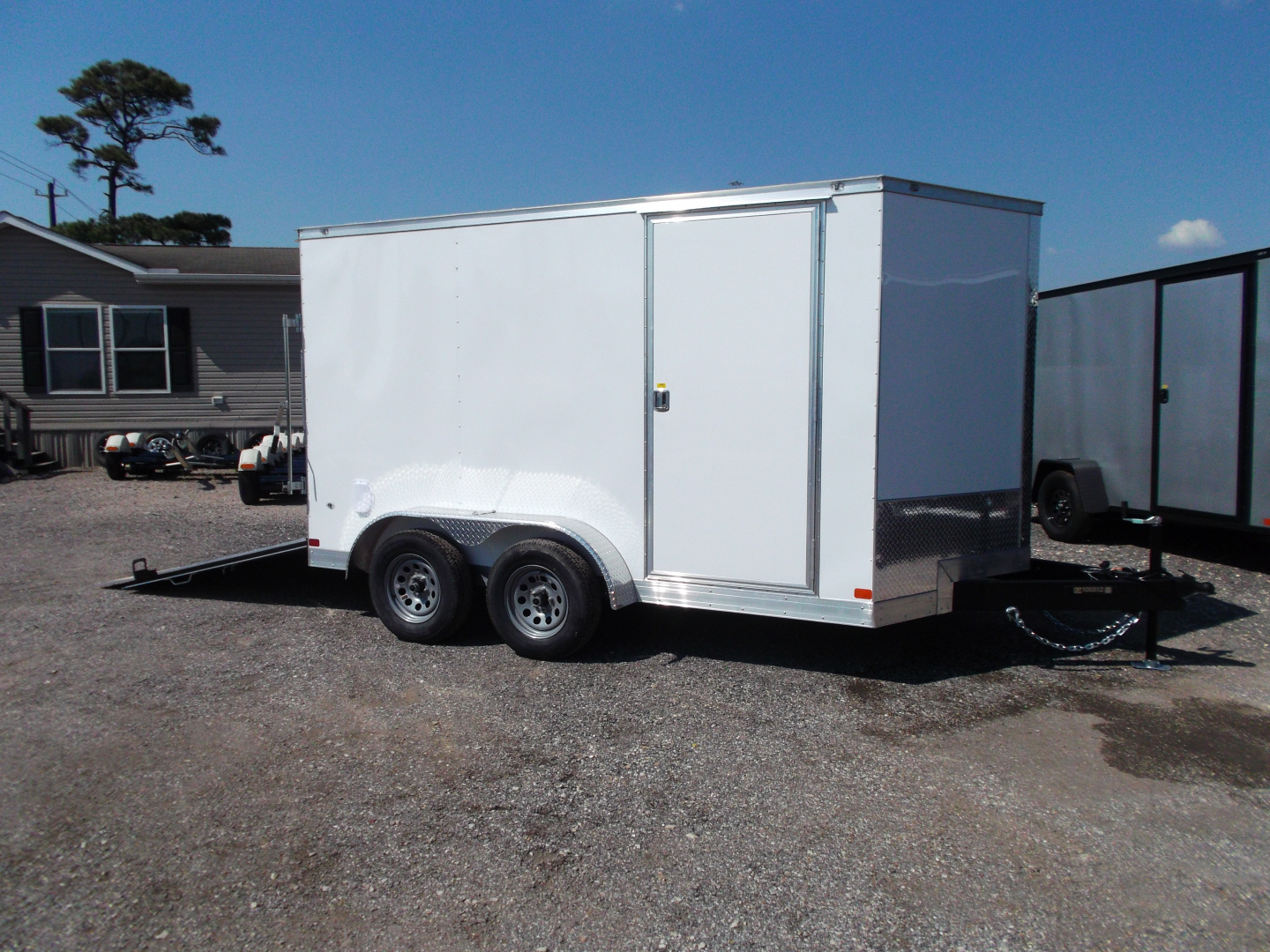 New 2026 Covered Wagon Trailers 7x12 Tandem Axle Cargo Trailer / Enclosed Trailer / 6'6" Interior / Extra Wide Ramp / 36" RV Door / .030 White Semi-Screwless Exterior