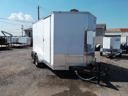 New 2026 Covered Wagon Trailers 7x12 Tandem Axle Cargo Trailer / Enclosed Trailer / 6'6" Interior / Extra Wide Ramp / 36" RV Door / .030 White Semi-Screwless Exterior