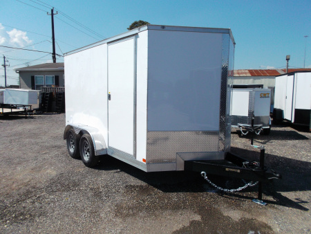 New 2026 Covered Wagon Trailers 7x12 Tandem Axle Cargo Trailer / Enclosed Trailer / 6'6" Interior / Extra Wide Ramp / 36" RV Door / .030 White Semi-Screwless Exterior