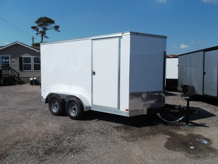 New 2026 Covered Wagon Trailers 7x12 Tandem Axle Cargo Trailer / Enclosed Trailer / 6'6" Interior / Extra Wide Ramp / 36" RV Door / .030 White Semi-Screwless Exterior