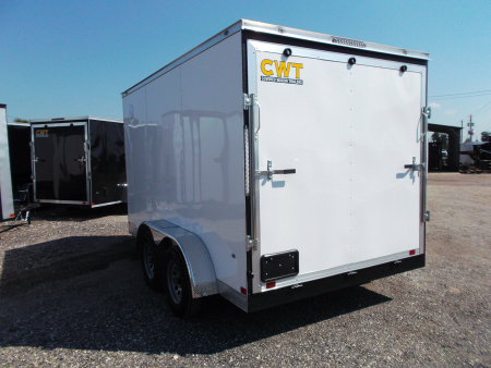 New 2026 Covered Wagon Trailers 7x12 Tandem Axle Cargo Trailer / Enclosed Trailer / 6'6" Interior / Extra Wide Ramp / 36" RV Door / .030 White Semi-Screwless Exterior