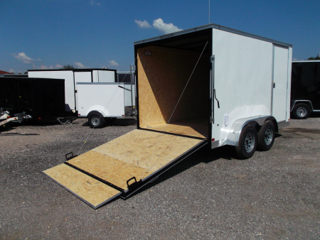 New 2026 Covered Wagon Trailers 7x12 Tandem Axle Cargo Trailer / Enclosed Trailer / 6'6" Interior / Extra Wide Ramp / 36" RV Door / .030 White Semi-Screwless Exterior