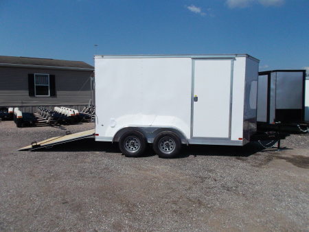 New 2026 Covered Wagon Trailers 7x12 Tandem Axle Cargo Trailer / Enclosed Trailer / 6'6" Interior / Extra Wide Ramp / 36" RV Door / .030 White Semi-Screwless Exterior