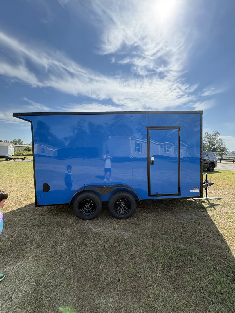 New 2026 Anvil 7x14TA 7' Slant V Nose .080 PolyCor Pepsi Blue Blackout PKG Cargo / Enclosed Trailer