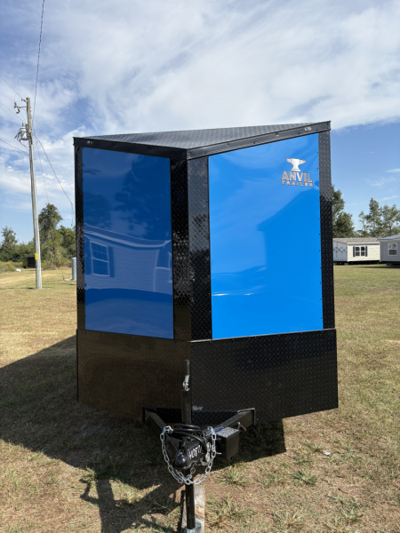 New 2026 Anvil 7x14TA 7' Slant V Nose .080 PolyCor Pepsi Blue Blackout PKG Cargo / Enclosed Trailer