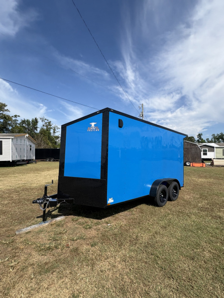 New 2026 Anvil 7x14TA 7' Slant V Nose .080 PolyCor Pepsi Blue Blackout PKG Cargo / Enclosed Trailer