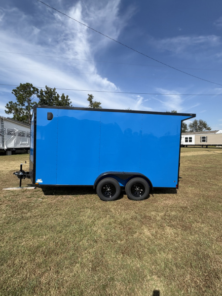 New 2026 Anvil 7x14TA 7' Slant V Nose .080 PolyCor Pepsi Blue Blackout PKG Cargo / Enclosed Trailer