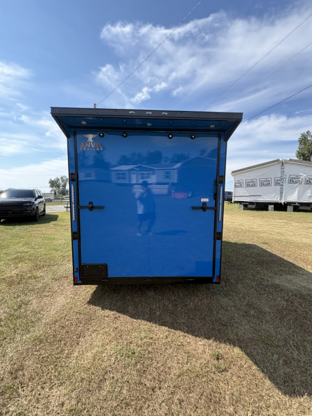 New 2026 Anvil 7x14TA 7' Slant V Nose .080 PolyCor Pepsi Blue Blackout PKG Cargo / Enclosed Trailer