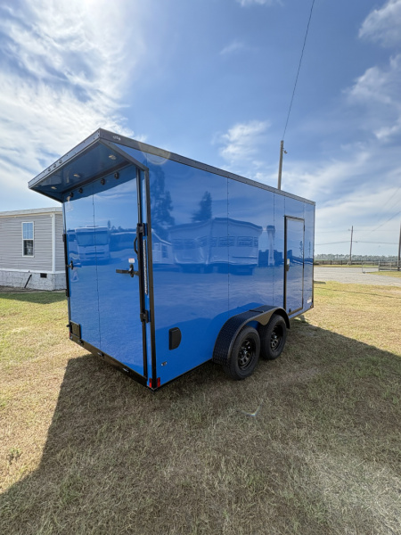 New 2026 Anvil 7x14TA 7' Slant V Nose .080 PolyCor Pepsi Blue Blackout PKG Cargo / Enclosed Trailer